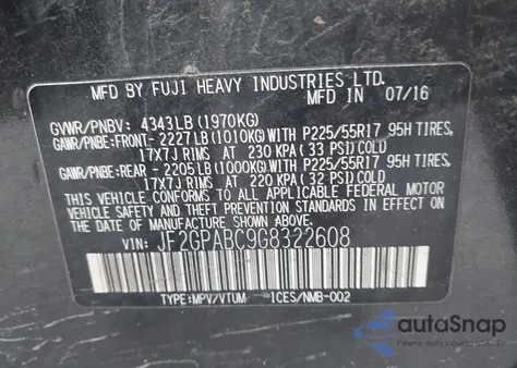 2016 Subaru Crosstrek 2.0I Premium из США, поврежденный, VIN JF2GPABC9G8322608